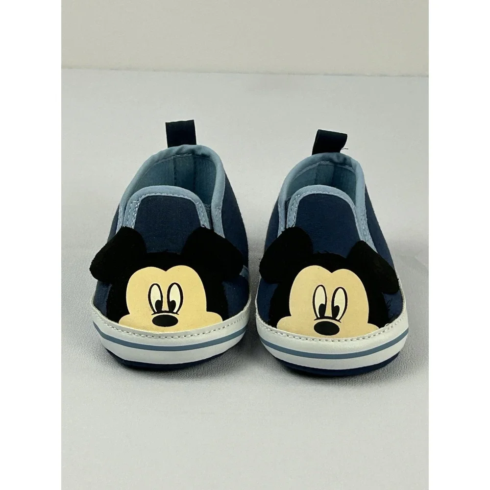 Disney Baby Mickey Mouse Slip On Crib Shoes Blue 3-6 Months Infant Cute